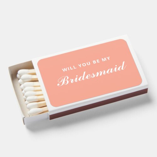 Be My Bridesmaid Wedding Coral Orange White Script Matchboxes