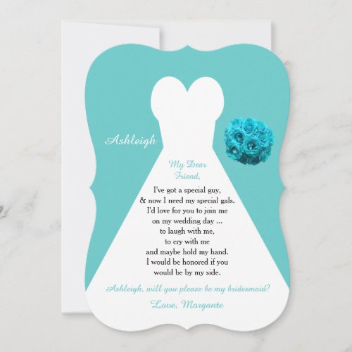 Aqua Will You Be My Bridesmaid Invitations