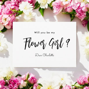 Be My Flower Girl Black White Script Invitation