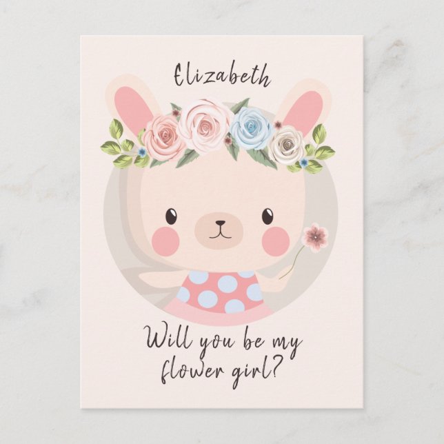 Be My Flower Girl Cute Bunny Postcard (Front)