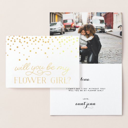 Be My Flower Girl  Personalized Photo Gold Foil Card
