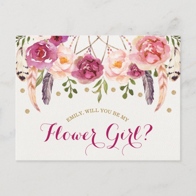 Be My Flower Girl Rustic Boho Floral Proposal Card (Front)