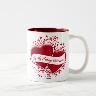 Be My Funny Valentine! Red Hearts Two-Tone Coffee Mug