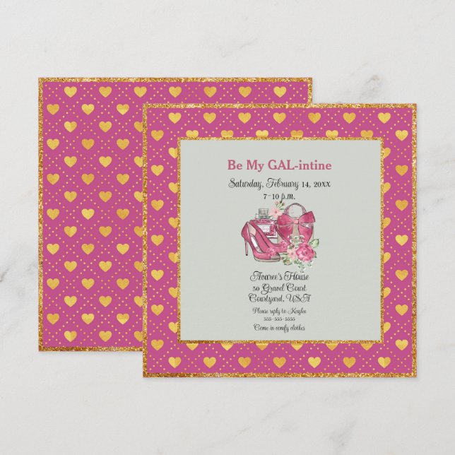Be My GAL-intine Pink and Gold Hearts (Front/Back)