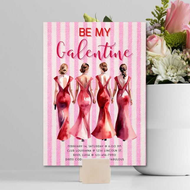 Be My Galentine Invitation I Chic Pink & Red Girls (Creator Uploaded)