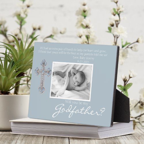 Be My Godfather Proposal Blue Memorial Photo Plaque