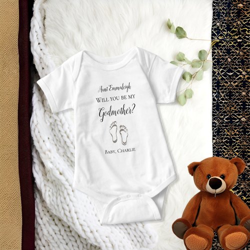 Be My Godmother Proposal Baby Feet Baby Bodysuit