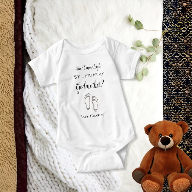 Be My Godmother Proposal Baby Feet Baby Bodysuit (Creator Uploaded)