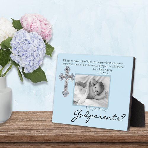 Be My Godparents Proposal Blue Memorial Photo Plaque