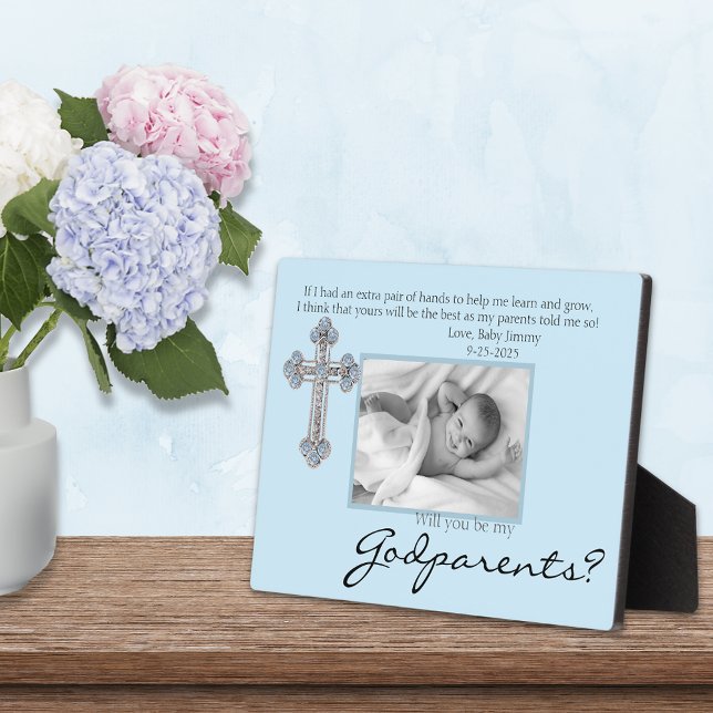 Be My Godparents Proposal Blue ♱ Memorial Photo Plaque (Creator Uploaded)