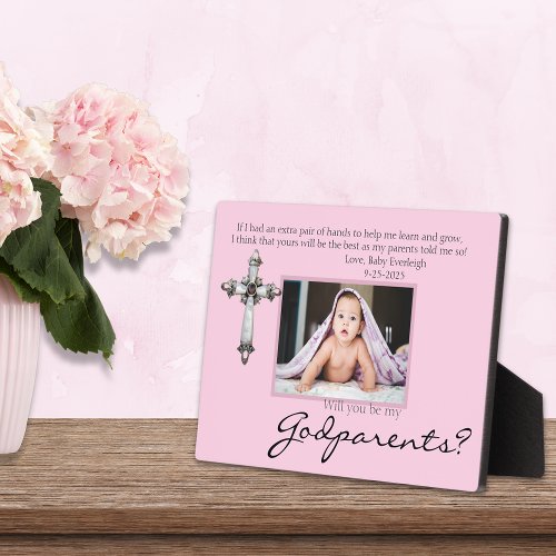 Be My Godparents Proposal Pink Memorial Photo Plaque