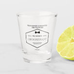 Be My Groomsman Funny Drink To Accept Wedding  Shot Glass<br><div class="desc">This unique geometric personalized bow black script shot glass is the best way to thank your Groomsman with a shot of their favorite alcohol. Personalize this label by adding your own unique text if needed and changing  the name.</div>