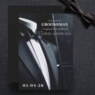 Be my groomsman request black tie wedding  invitation