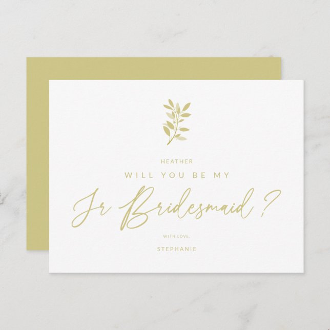 Be My Junior Bridesmaid Golden Effect Braches Postcard (Front/Back)