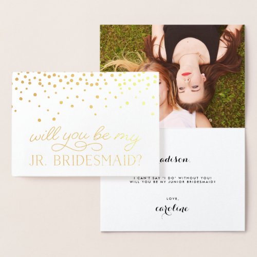 Be My Junior Bridesmaid  Personalized Photo Gold Foil Card