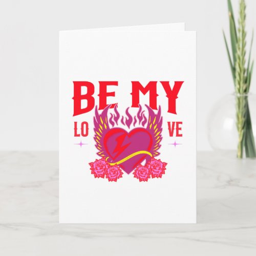 Be My Love Retro Cool Heart Rose Biker Valentine Card