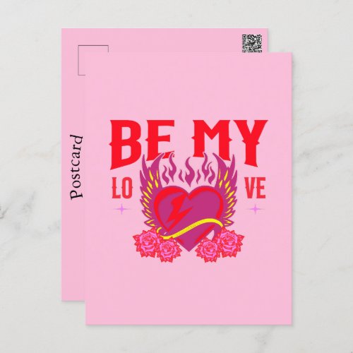 Be My Love Retro Cool Heart Rose Biker Valentine Postcard