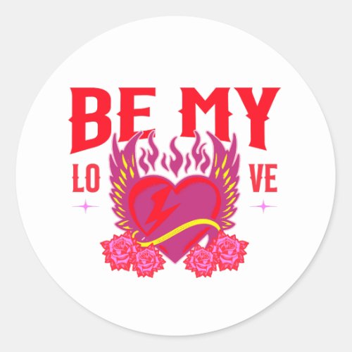 Be My Love Retro Heart Rose Biker Valentine        Classic Round Sticker
