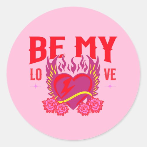 Be My Love Retro Heart Rose Biker Valentine        Classic Round Sticker