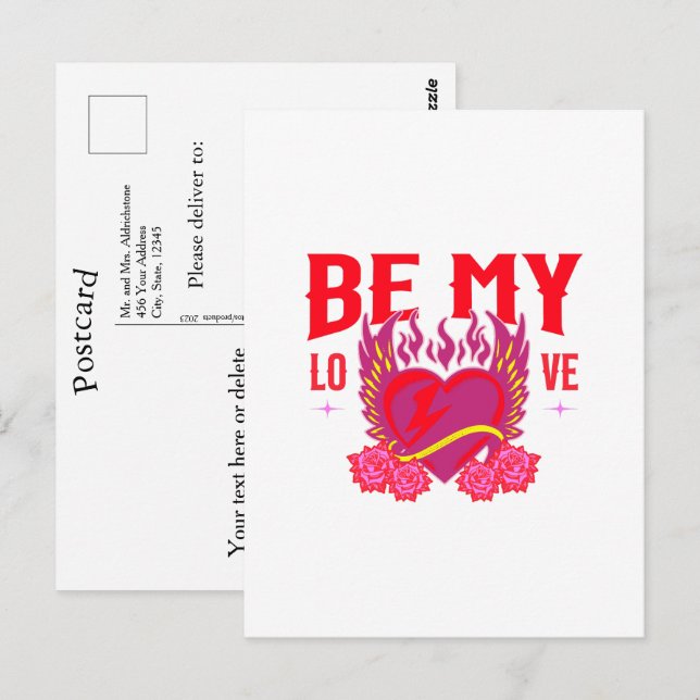 Be My Love Retro Heart Rose Biker Valentine   Postcard (Front/Back)