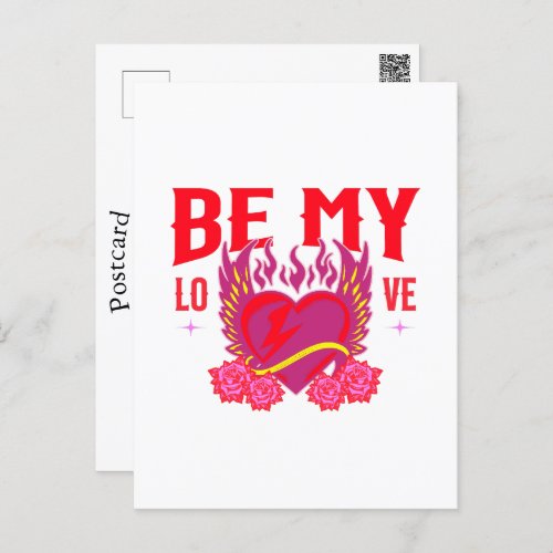 Be My Love Retro Heart Rose Biker Valentine   Postcard