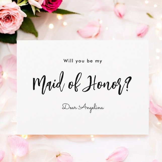Be My Maid of Honor Black White Script Invitation (Creator Uploaded)