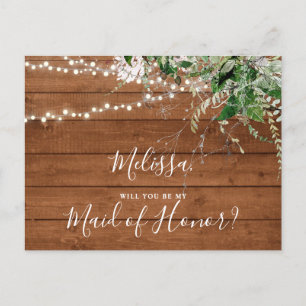 Be My Maid of Honor Boho Woodland Greenery Invitation Postcard