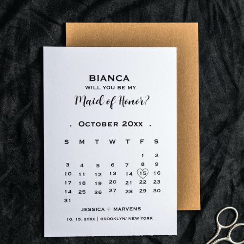 Be my maid of honor calendar proposal card