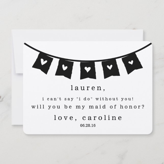 Be My Maid of Honor Card | Rustic Kraft Hearts (Front)
