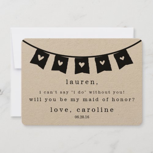 Be My Maid of Honor Card  Rustic Kraft Hearts