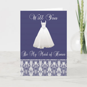 Be My Maid of Honor Invitation in Blue with Lace