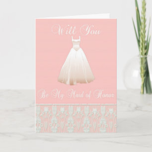 Be My Maid of Honor Invitation in Pink with Lace