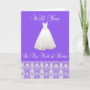 Be My Maid of Honor Invitation With Lace in Purple