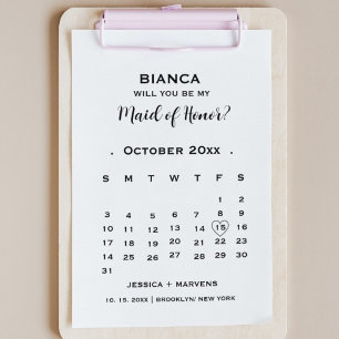Be my maid of honor non photo calendar proposal invitation