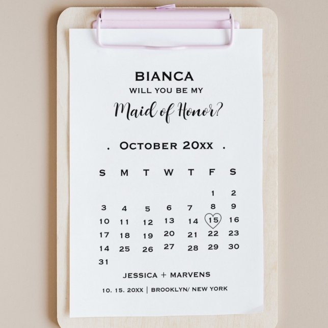Be my maid of honor non photo calendar proposal  invitation (Creator Uploaded)