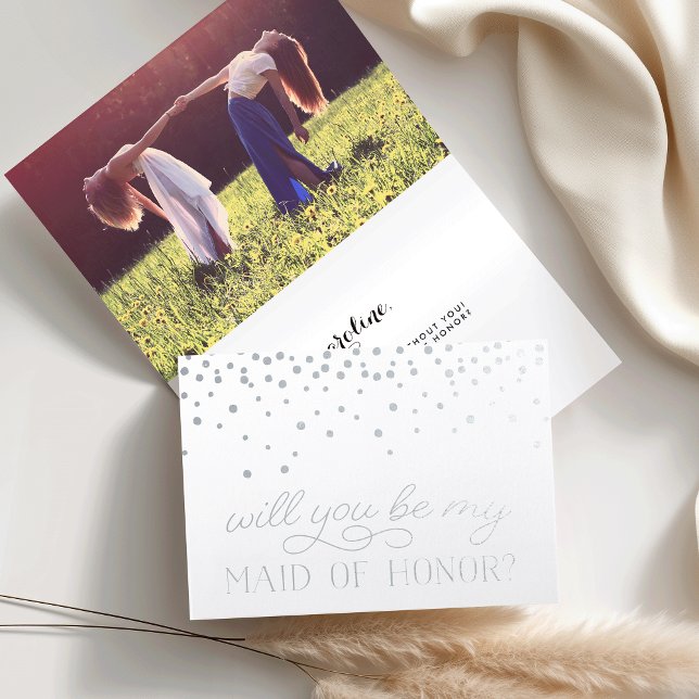 Be My Maid of Honor | Personalized Photo Silver Foil Card (Creator Uploaded)