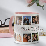 Be My Maid of Honor Photo Collage Mug<br><div class="desc">Cute wedding attendant gift mug featuring 14 photos for you to replace with your own,  the text "will you be my maid of honor?" in a light pink elegant script font,  and a personalized proposal.</div>