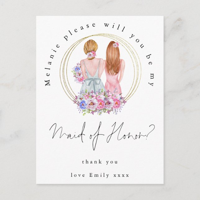 Be My Maid of Honor Request Fair Haired Girls  Invitation Postcard (Front)
