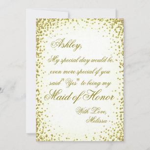 Be My Maid of Honor Vintage Gold Confetti Invitation