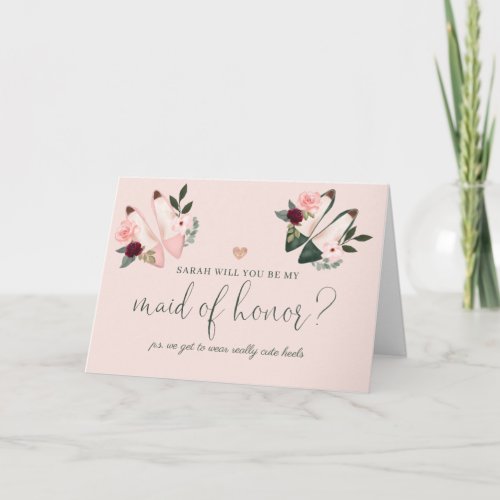 Be My Maid of Honor Watercolor High Heels Proposal Card