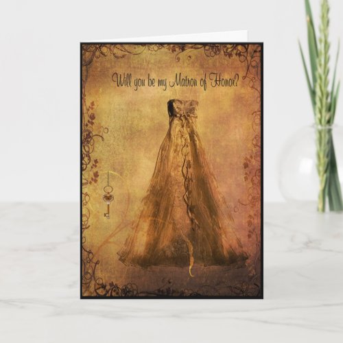 Be my Matron of Honor Antique Dress Request Invitation