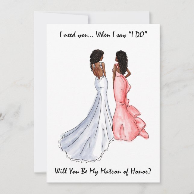 Be My Matron of Honor Card- African American Invitation (Front)