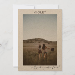 Be My Matron of Honor Photo Proposal Calligraphy V Invitation