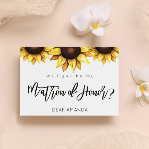 Be My Matron of Honor Yellow Sunflower Postcard