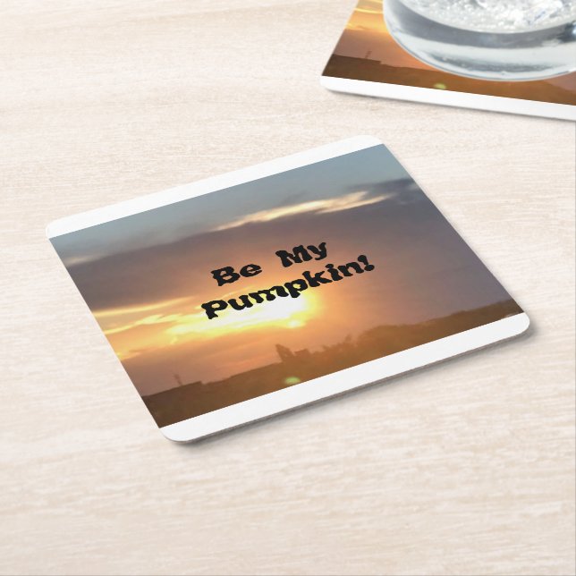 Be My Pumpkin! Square Paper Coaster (Angled)