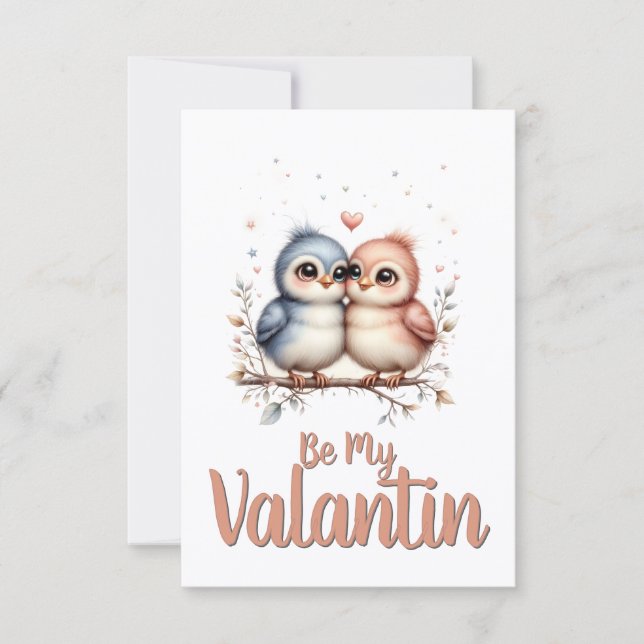Be My Valentin – Cute Love Birds Valentine Art (Front)