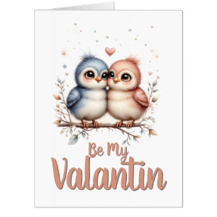 Be My Valentin – Cute Love Birds Valentine Art Card