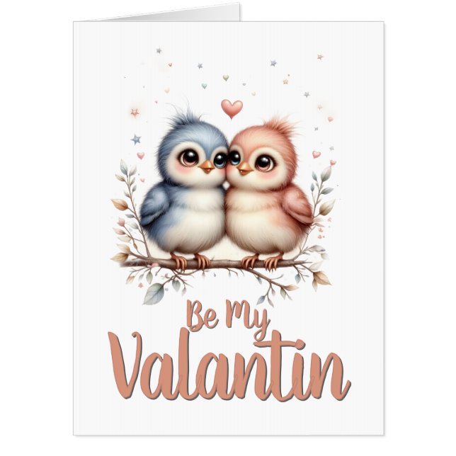 Be My Valentin – Cute Love Birds Valentine Art Card (Front)