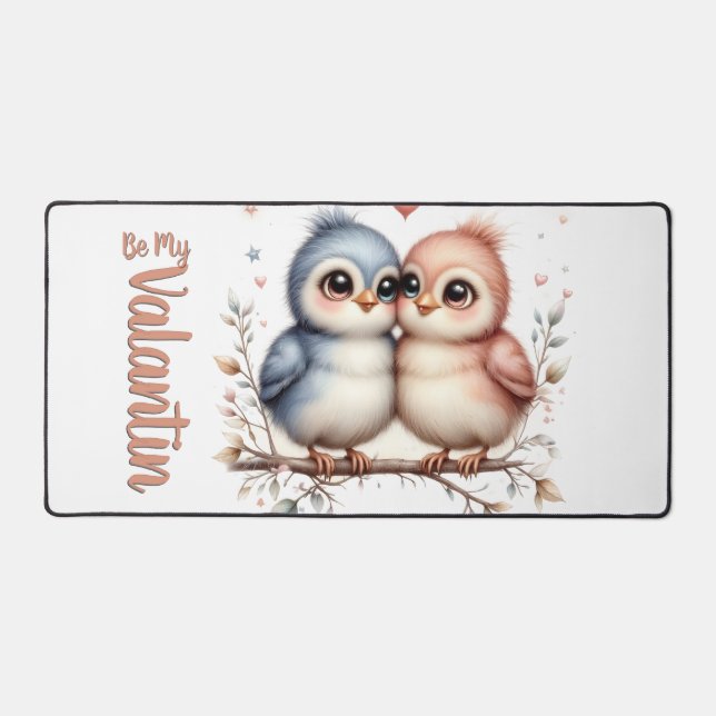 Be My Valentin – Cute Love Birds Valentine Art Desk Mat (Front)