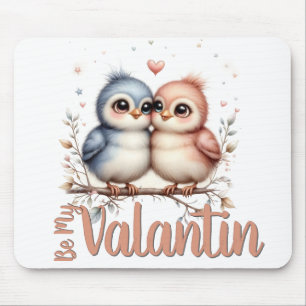 Be My Valentin – Cute Love Birds Valentine Art Mouse Pad
